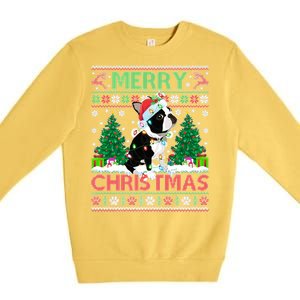 Merry Christmas Lighting Ugly Boston Terrier Christmas Premium Premium Crewneck Sweatshirt