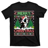 Merry Christmas Lighting Ugly Boston Terrier Christmas Premium T-Shirt