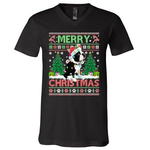 Merry Christmas Lighting Ugly Boston Terrier Christmas Premium V-Neck T-Shirt