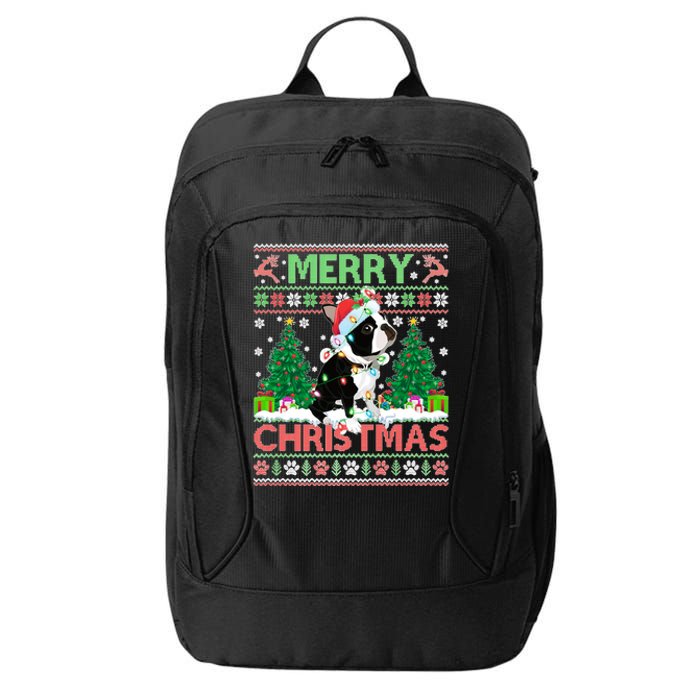 Merry Christmas Lighting Ugly Boston Terrier Christmas Premium City Backpack