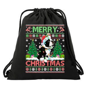 Merry Christmas Lighting Ugly Boston Terrier Christmas Premium Drawstring Bag