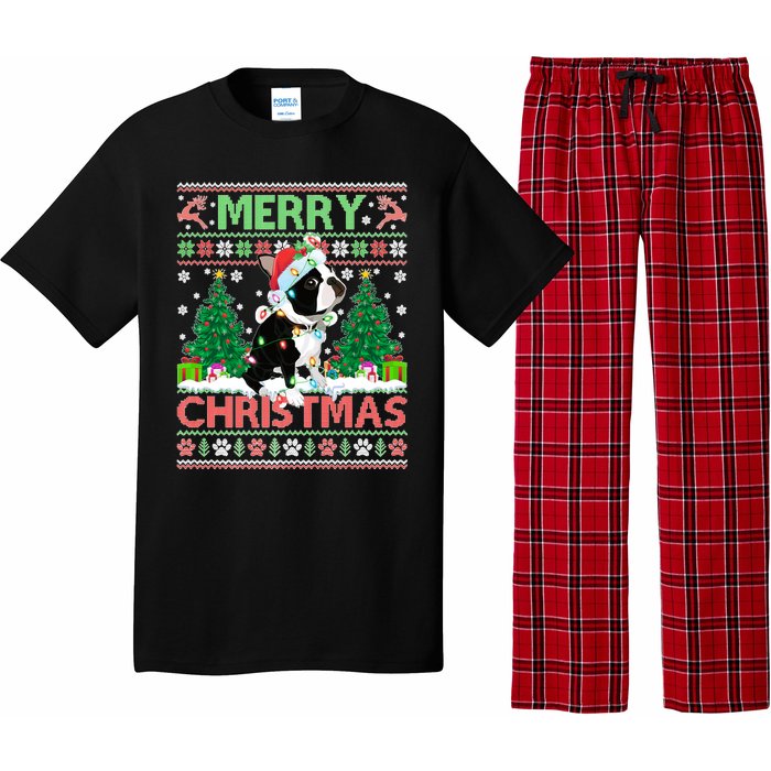 Merry Christmas Lighting Ugly Boston Terrier Christmas Premium Pajama Set