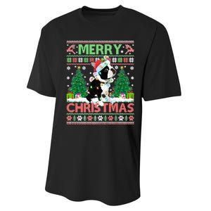 Merry Christmas Lighting Ugly Boston Terrier Christmas Premium Performance Sprint T-Shirt