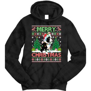 Merry Christmas Lighting Ugly Boston Terrier Christmas Premium Tie Dye Hoodie