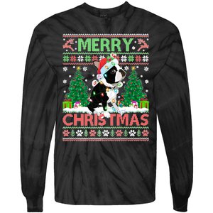 Merry Christmas Lighting Ugly Boston Terrier Christmas Premium Tie-Dye Long Sleeve Shirt