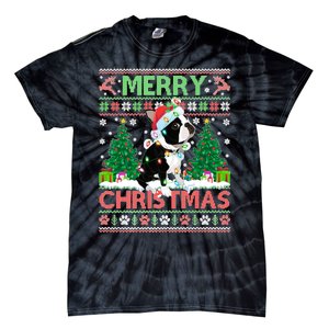 Merry Christmas Lighting Ugly Boston Terrier Christmas Premium Tie-Dye T-Shirt