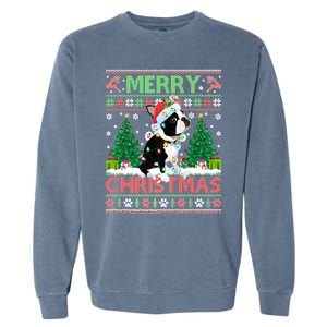 Merry Christmas Lighting Ugly Boston Terrier Christmas Premium Garment-Dyed Sweatshirt