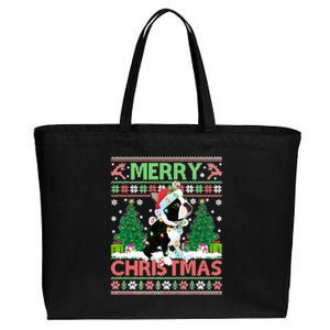 Merry Christmas Lighting Ugly Boston Terrier Christmas Premium Cotton Canvas Jumbo Tote