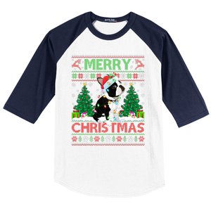 Merry Christmas Lighting Ugly Boston Terrier Christmas Premium Baseball Sleeve Shirt