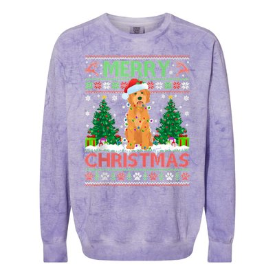 Merry Christmas Lighting Ugly Goldendoodle Christmas Tank Top Colorblast Crewneck Sweatshirt