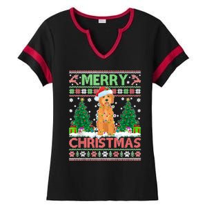 Merry Christmas Lighting Ugly Goldendoodle Christmas Tank Top Ladies Halftime Notch Neck Tee