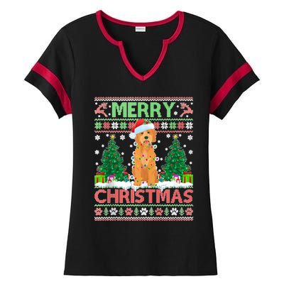 Merry Christmas Lighting Ugly Goldendoodle Christmas Tank Top Ladies Halftime Notch Neck Tee