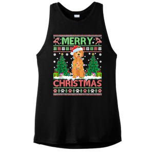 Merry Christmas Lighting Ugly Goldendoodle Christmas Tank Top Ladies PosiCharge Tri-Blend Wicking Tank