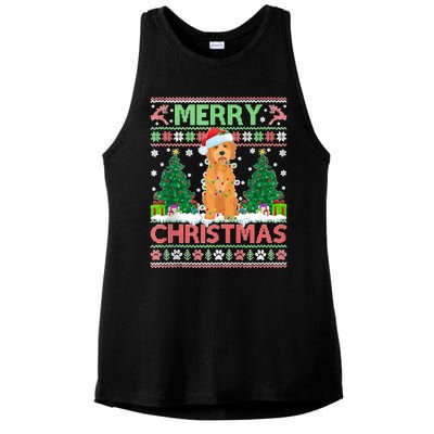 Merry Christmas Lighting Ugly Goldendoodle Christmas Tank Top Ladies PosiCharge Tri-Blend Wicking Tank