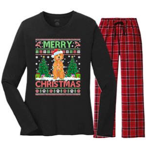 Merry Christmas Lighting Ugly Goldendoodle Christmas Tank Top Women's Long Sleeve Flannel Pajama Set 