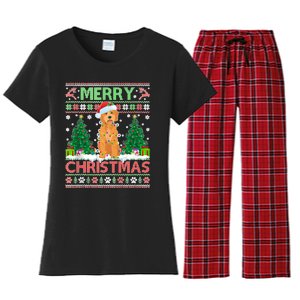 Merry Christmas Lighting Ugly Goldendoodle Christmas Tank Top Women's Flannel Pajama Set