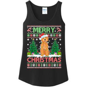 Merry Christmas Lighting Ugly Goldendoodle Christmas Tank Top Ladies Essential Tank