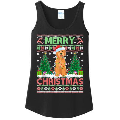 Merry Christmas Lighting Ugly Goldendoodle Christmas Tank Top Ladies Essential Tank