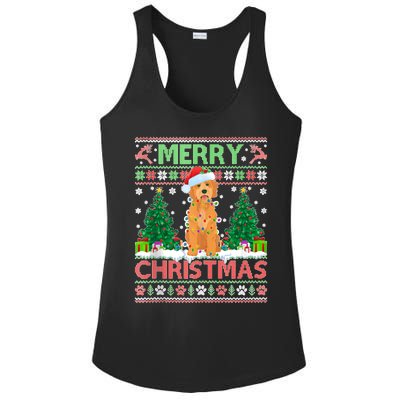 Merry Christmas Lighting Ugly Goldendoodle Christmas Tank Top Ladies PosiCharge Competitor Racerback Tank