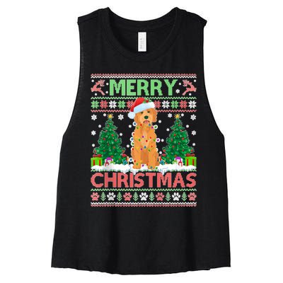 Merry Christmas Lighting Ugly Goldendoodle Christmas Tank Top Women's Racerback Cropped Tank