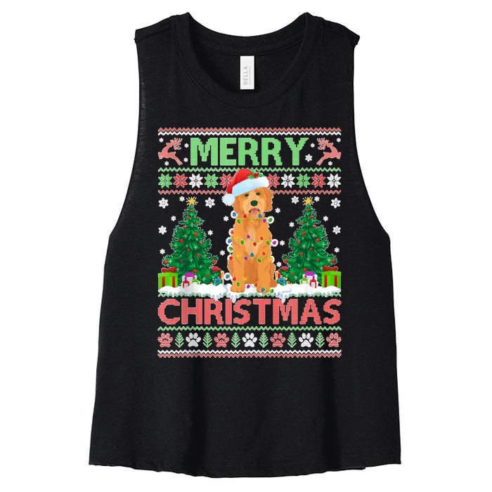 Merry Christmas Lighting Ugly Goldendoodle Christmas Tank Top Women's Racerback Cropped Tank