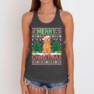 Merry Christmas Lighting Ugly Goldendoodle Christmas Tank Top Women's Knotted Racerback Tank