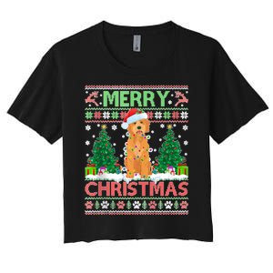 Merry Christmas Lighting Ugly Goldendoodle Christmas Tank Top Women's Crop Top Tee