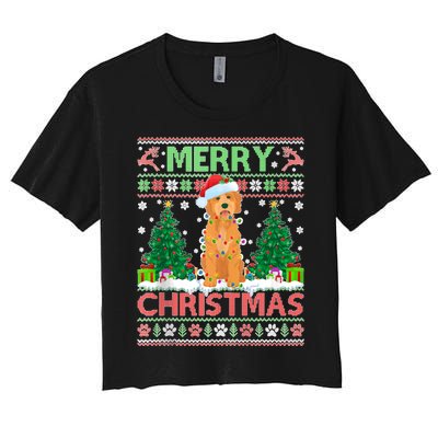 Merry Christmas Lighting Ugly Goldendoodle Christmas Tank Top Women's Crop Top Tee