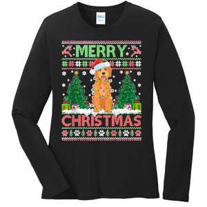 Merry Christmas Lighting Ugly Goldendoodle Christmas Tank Top Ladies Long Sleeve Shirt