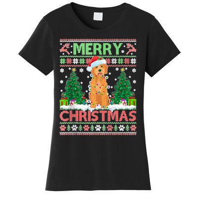 Merry Christmas Lighting Ugly Goldendoodle Christmas Tank Top Women's T-Shirt