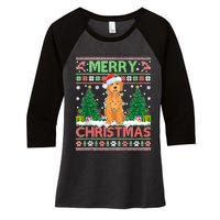 Merry Christmas Lighting Ugly Goldendoodle Christmas Tank Top Women's Tri-Blend 3/4-Sleeve Raglan Shirt