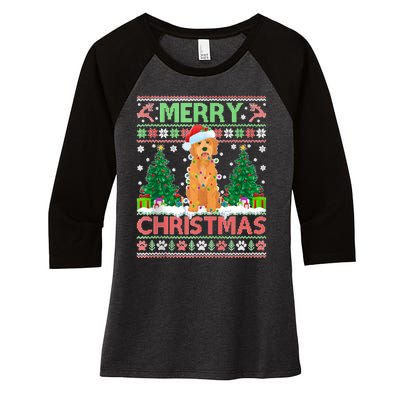 Merry Christmas Lighting Ugly Goldendoodle Christmas Tank Top Women's Tri-Blend 3/4-Sleeve Raglan Shirt