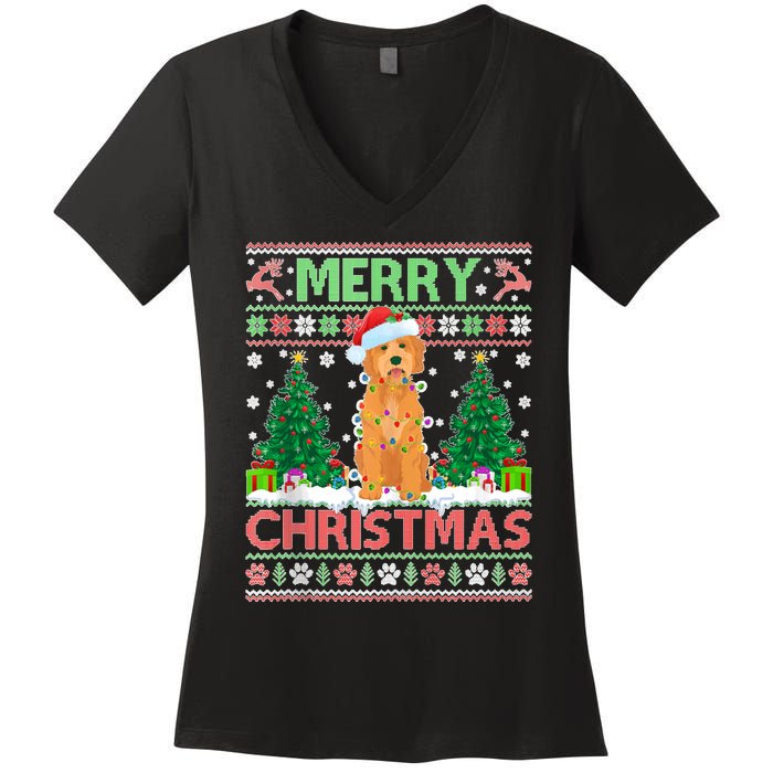 Merry Christmas Lighting Ugly Goldendoodle Christmas Tank Top Women's V-Neck T-Shirt