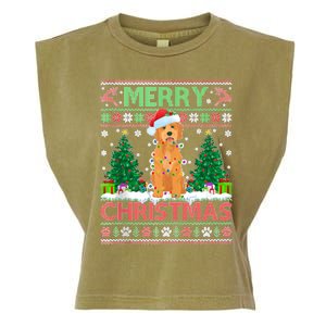 Merry Christmas Lighting Ugly Goldendoodle Christmas Tank Top Garment-Dyed Women's Muscle Tee