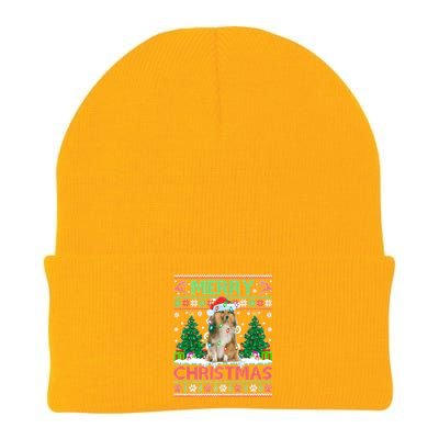 Merry Christmas Lighting Ugly Sheltie Christmas Premium Knit Cap Winter Beanie