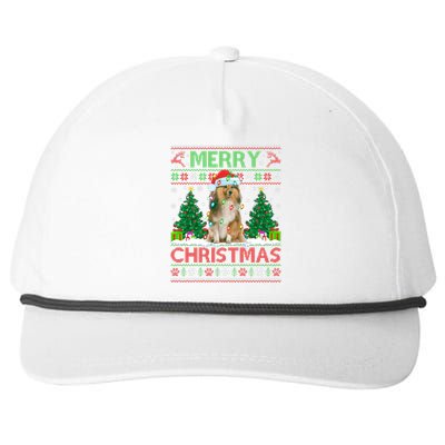 Merry Christmas Lighting Ugly Sheltie Christmas Premium Snapback Five-Panel Rope Hat