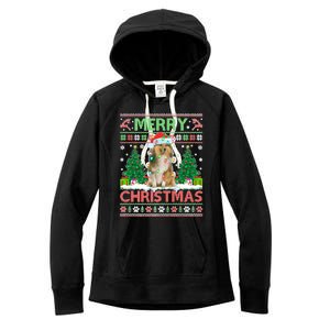 Merry Christmas Lighting Ugly Sheltie Christmas Premium Women's Fleece Hoodie