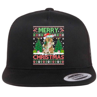 Merry Christmas Lighting Ugly Sheltie Christmas Premium Flat Bill Trucker Hat