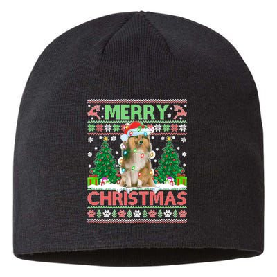 Merry Christmas Lighting Ugly Sheltie Christmas Premium Sustainable Beanie