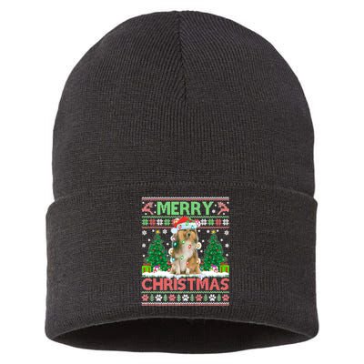 Merry Christmas Lighting Ugly Sheltie Christmas Premium Sustainable Knit Beanie