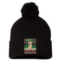 Merry Christmas Lighting Ugly Sheltie Christmas Premium Pom Pom 12in Knit Beanie