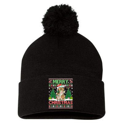 Merry Christmas Lighting Ugly Sheltie Christmas Premium Pom Pom 12in Knit Beanie