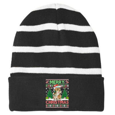 Merry Christmas Lighting Ugly Sheltie Christmas Premium Striped Beanie with Solid Band