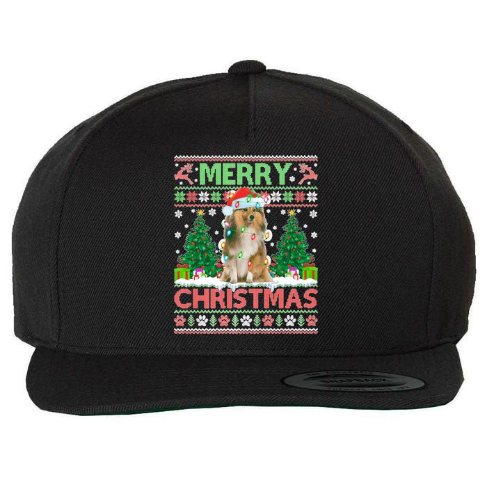 Merry Christmas Lighting Ugly Sheltie Christmas Premium Wool Snapback Cap