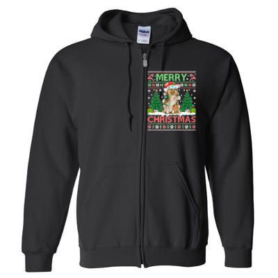 Merry Christmas Lighting Ugly Sheltie Christmas Premium Full Zip Hoodie