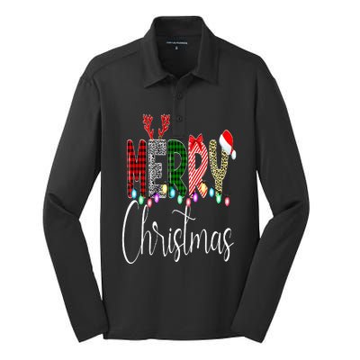 Merry Christmas Leopard Buffalo Red Plaid Santa Family Xmas Silk Touch Performance Long Sleeve Polo