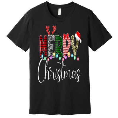 Merry Christmas Leopard Buffalo Red Plaid Santa Family Xmas Premium T-Shirt