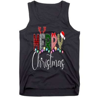 Merry Christmas Leopard Buffalo Red Plaid Santa Family Xmas Tank Top