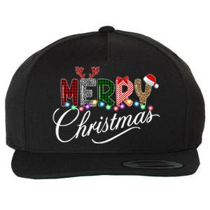 Merry Christmas Leopard Buffalo Red Plaid Lights Wool Snapback Cap