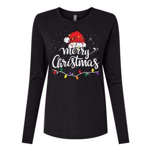 Merry Christmas Lights Red Santa Hat Xmas Family Womens Cotton Relaxed Long Sleeve T-Shirt